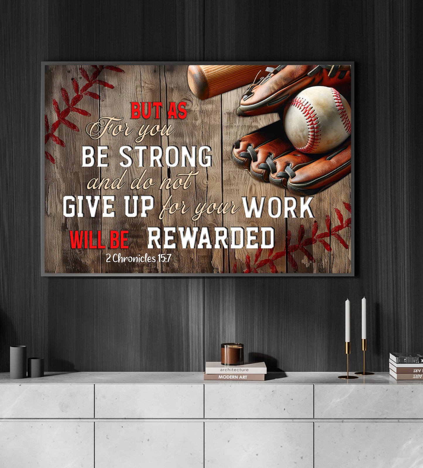 But As For You, Be Strong And Do Not Give Up, Motivational Canvas Painting, Inspirational Quotes Wall Art Decor, Poster Gift For Baseball Lovers