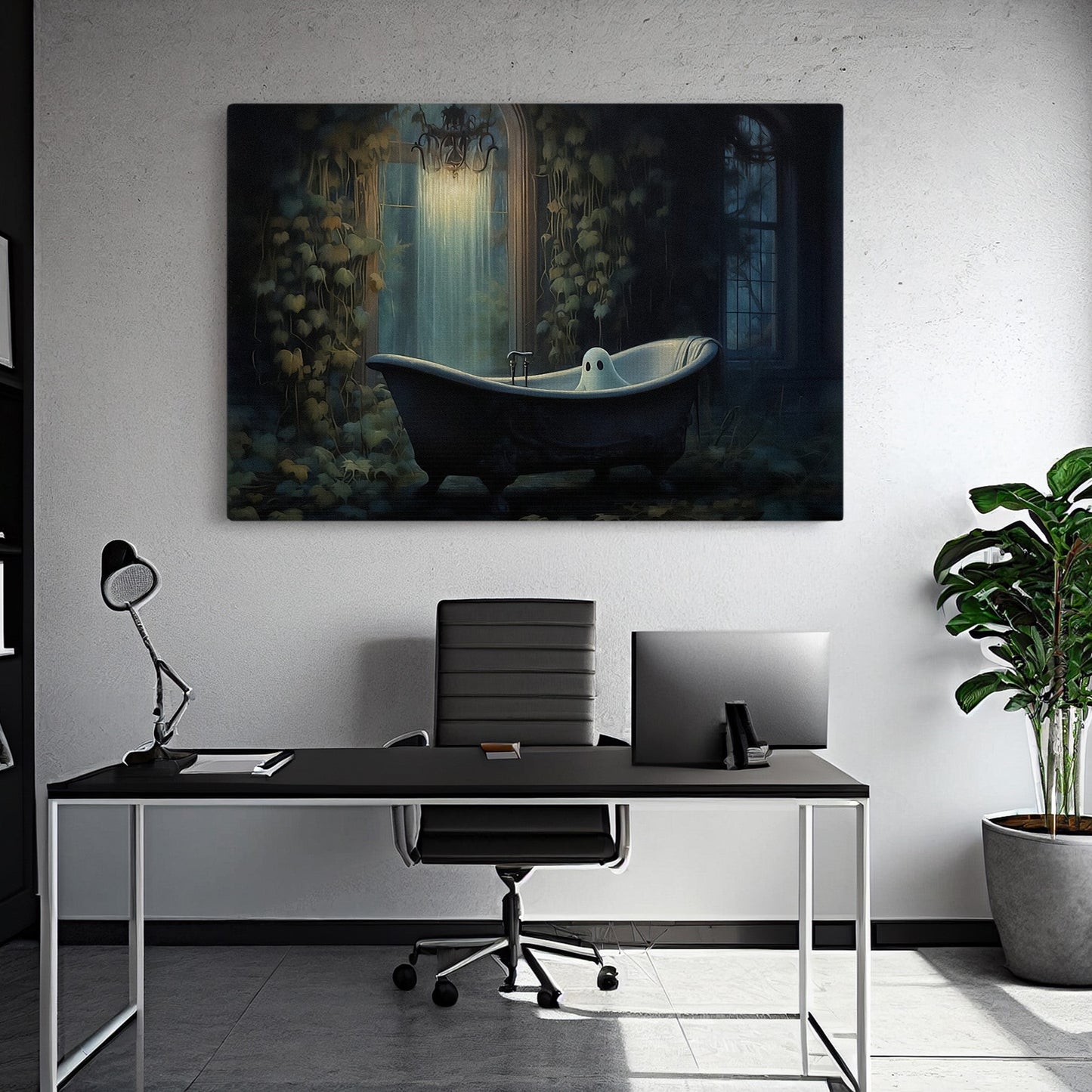 Scary Ghost In The Bathtub Halloween Canvas Painting, Wall Art Decor - Funny Halloween Poster Gift, Ghost Poster Canvas