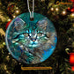 Cute Christmas Cat Ornament, Cat With The Beautiful Eyes Gift For Cat Lovers, Circle Ceramic Ornament