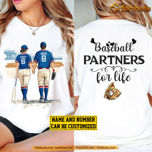 Personalized Valentine's Day Baseball T-shirt, Baseball Partners For Life, Designed For Both Sides, Gift For Baseball Lovers