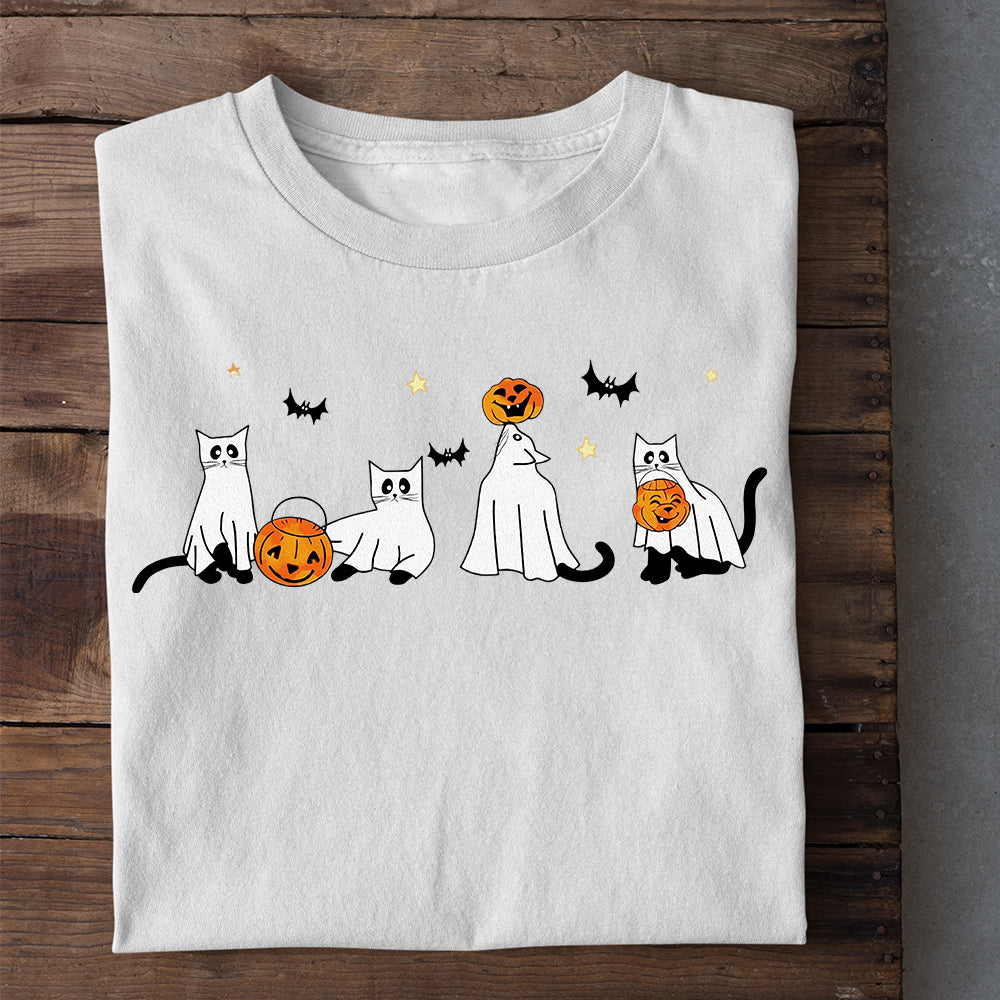 Halloween Black Cat T-shirt, Cats Holding Pumpkins, Gift For Cat Lovers, Cat Owners, Cat Tees