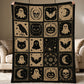 Vintage Halloween Quilt Fleece Blanket, Midnight Curiosities Woven Blanket, Sherpa Blanket Spooky Season Gift For Cat Lover