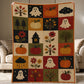 Vintage Halloween Quilt Fleece Blanket, Little Ghosts Of Autumn Woven Blanket, Sherpa Blanket Spooky Season Gift For Ghost Lover