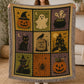 Vintage Halloween Quilt Fleece Blanket, The Haunted Stamp Collection Woven Blanket, Sherpa Blanket Spooky Season Gift For Cat Lover