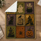 Vintage Halloween Quilt Fleece Blanket, The Haunted Stamp Collection Woven Blanket, Sherpa Blanket Spooky Season Gift For Cat Lover