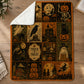 Vintage Halloween Quilt Fleece Blanket, Tales From Halloween Night Woven Blanket, Sherpa Blanket Spooky Season Gift For Cat Lover