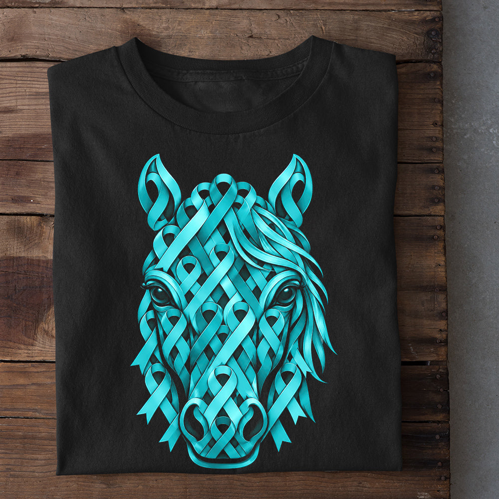 Horse Ovarian Cancer Awareness T-shirt, Teal Awareness Ribbons Horse Tees Gift For Horse Lovers