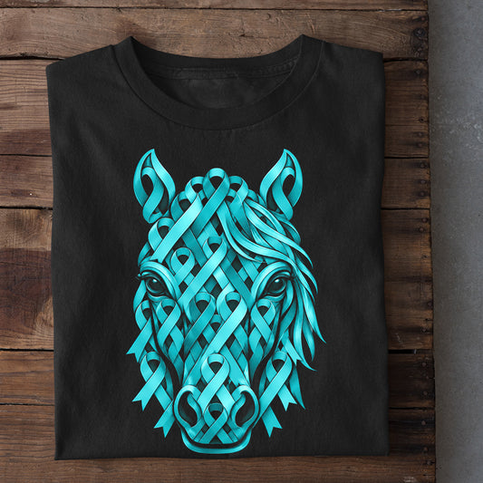 Horse Ovarian Cancer Awareness T-shirt, Teal Awareness Ribbons Horse Tees Gift For Horse Lovers