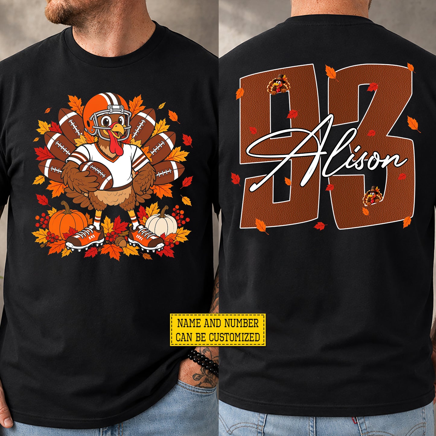 Personalized Thanksgiving Football Turkey Two-sided T-shirt, Turkey Takes The Field Tees Thankful Gift For Football Lover