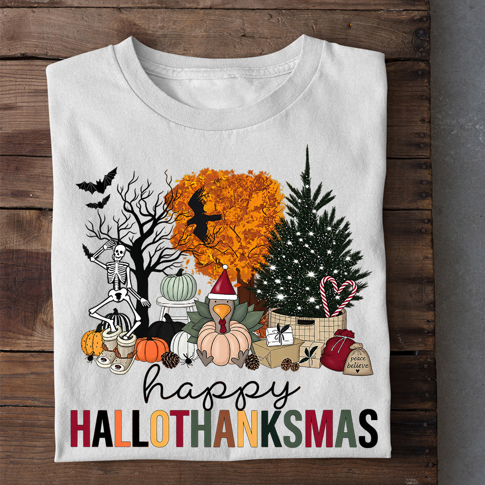 Thanksgiving Halloween Christmas T-shirt, From Spooky To Thankful To Merry Tees 3 Seasons In 1 Gift