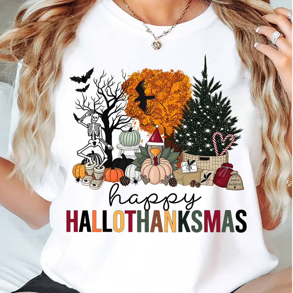 Thanksgiving Halloween Christmas T-shirt, From Spooky To Thankful To Merry Tees 3 Seasons In 1 Gift