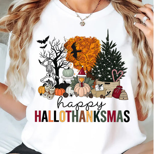Thanksgiving Halloween Christmas T-shirt, From Spooky To Thankful To Merry Tees 3 Seasons In 1 Gift