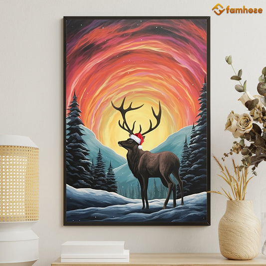 Majestic Winter Solstice A Reindeer's Twilight Christmas Canvas Painting, Xmas Wall Art Decor - Christmas Poster Gift