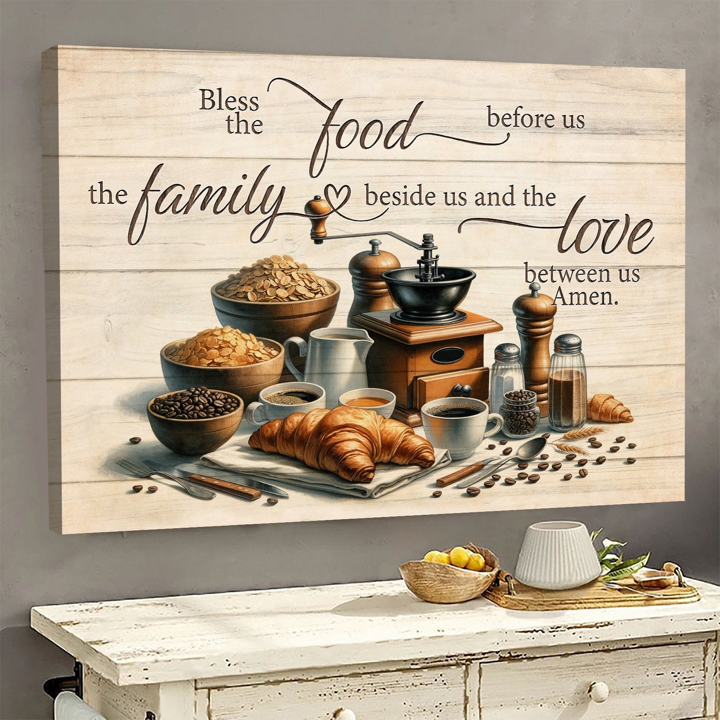 Bless The Food Before Us The Family Beside Us, Jesus Canvas Painting, Christ Wall Art Decor, Poster Gift For Christians Lovers