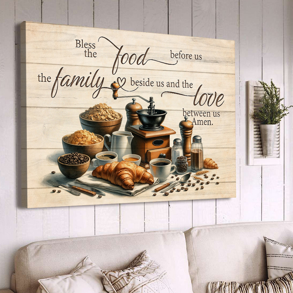 Bless The Food Before Us The Family Beside Us, Jesus Canvas Painting, Christ Wall Art Decor, Poster Gift For Christians Lovers