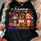 Thanksgiving Halloween Christmas Cat T-shirt, Happy Hallothanksmas Thankful Tees Spooky Season Gift For Cat Lover