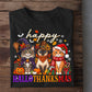 Thanksgiving Halloween Christmas Cat T-shirt, Happy Hallothanksmas Thankful Tees Spooky Season Gift For Cat Lover