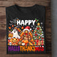 Funny Thanksgiving Halloween Christmas Turkey T-shirt, Happy Hallothanksmas Tees Spooky Season Gift For Turkey Lover