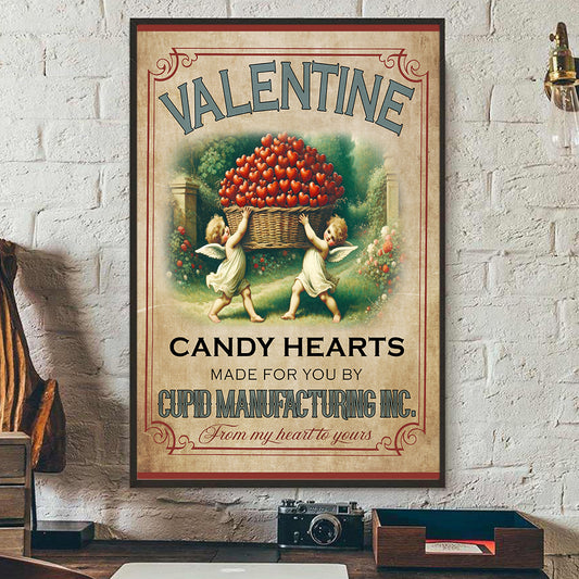 Candy Hearts Made For You, Valentine's Day Angel Canvas Painting, Love Wall Art Decor - Valentines Poster Gift For Angel Lovers