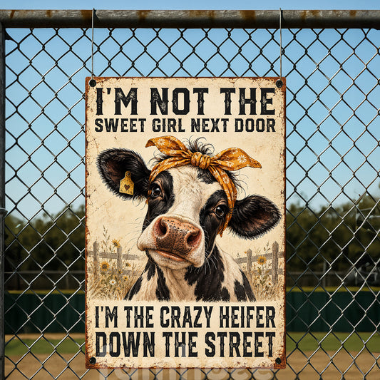 Funny Cow Heifer Metal Sign, Not Your Sweet Girl Next Door Farm Sign, Farm Decor Vintage Gift For Heifer Lover