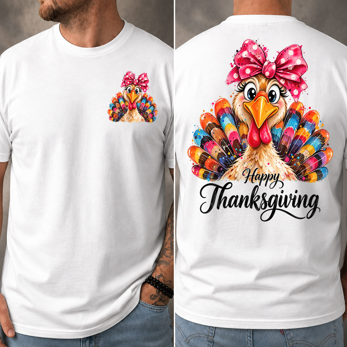 Funny Girl Thanksgiving Turkey Two-sided T-shirt, Happy Thanksgiving Tees Thankful Gift For Turkey Lover