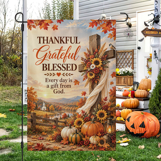 Vintage Thanksgiving Jesus Garden & House Flag, Every Day Is A Gift From God Outdoor Decor, Fall Season Yard Decor Gift For Christians
