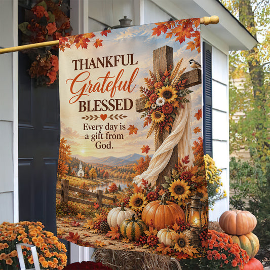 Vintage Thanksgiving Jesus Garden & House Flag, Every Day Is A Gift From God Outdoor Decor, Fall Season Yard Decor Gift For Christians