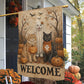 Vintage Halloween Cat Garden & House Flag, Welcome Yard Flag, Spooky Season Gift For Cat Lover