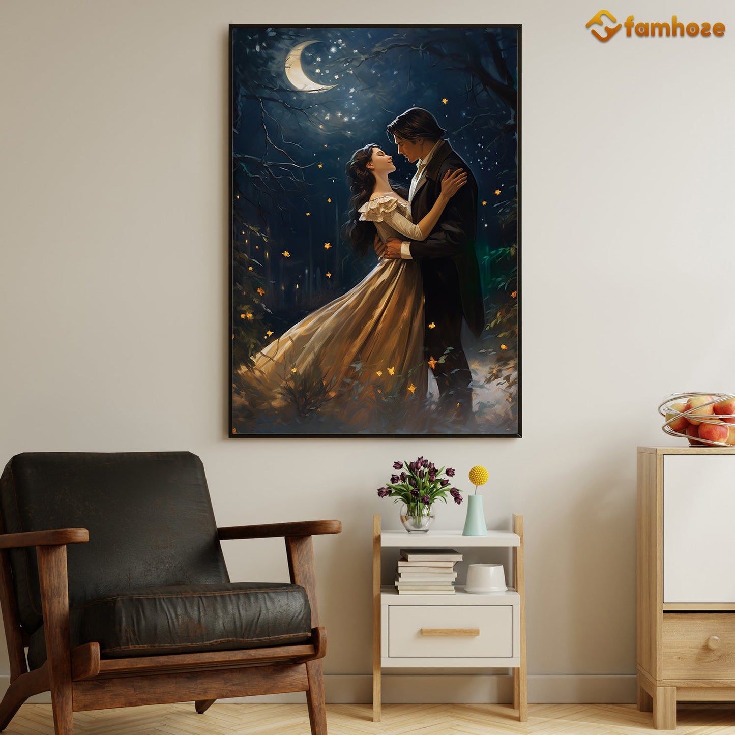 Enchanted Moonlit Serenade A Love Story Amidst the Stars, Victorian Christmas Canvas Painting, Xmas Wall Art Decor - Christmas Poster Gift