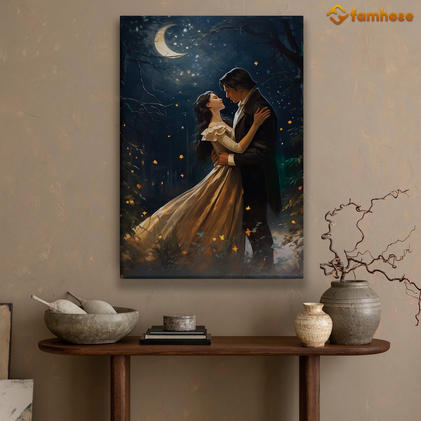 Enchanted Moonlit Serenade A Love Story Amidst the Stars, Victorian Christmas Canvas Painting, Xmas Wall Art Decor - Christmas Poster Gift