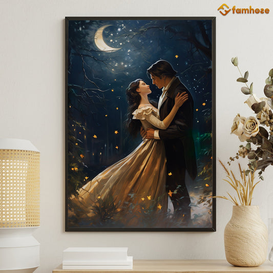 Enchanted Moonlit Serenade A Love Story Amidst the Stars, Victorian Christmas Canvas Painting, Xmas Wall Art Decor - Christmas Poster Gift