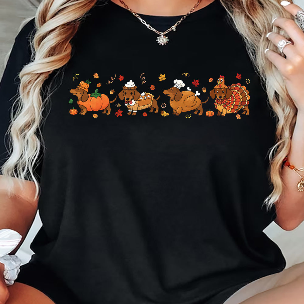 Thanksgiving Dachshund Dog Cosplay T-shirt, From Pumpkin To Turkey Tees Thankful Gift For Wiener Dog Lover