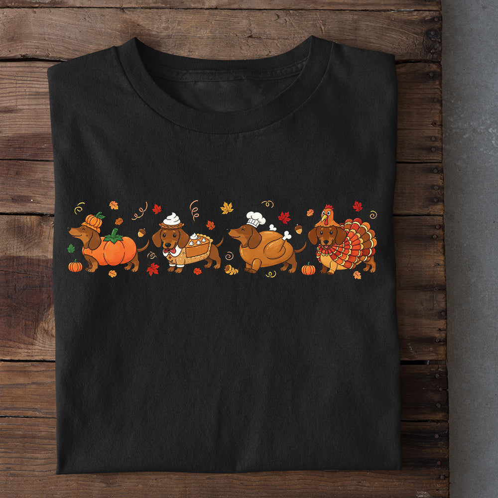 Thanksgiving Dachshund Dog Cosplay T-shirt, From Pumpkin To Turkey Tees Thankful Gift For Wiener Dog Lover