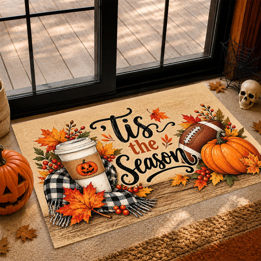 Funny Thanksgiving Football Doormat, 'Tis The Season Fall Housewarming Thankful Doormat Decor Gift For Football Lover