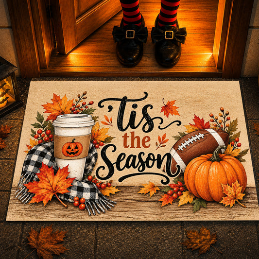 Funny Thanksgiving Football Doormat, 'Tis The Season Fall Housewarming Thankful Doormat Decor Gift For Football Lover