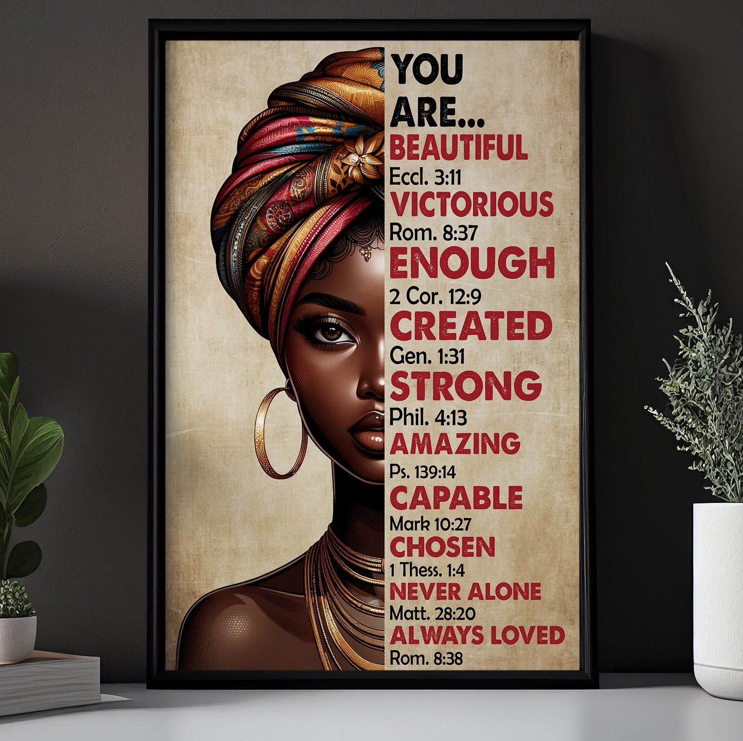 You Are Beautiful Victorious, Motivational Black Girl Canvas Painting, Inspirational Quotes Wall Art Decor, Poster Gift For Black Girls