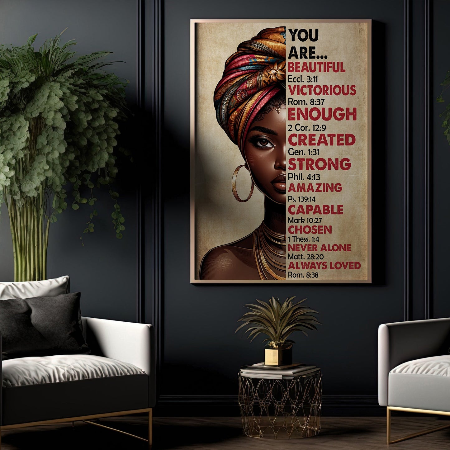 You Are Beautiful Victorious, Motivational Black Girl Canvas Painting, Inspirational Quotes Wall Art Decor, Poster Gift For Black Girls