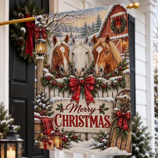 Merry Christmas Horse Farm Garden & House Flag, Have Yourself A Little Merry Horsemas Yard Flag, Vintage Xmas Gift For Horse Lover