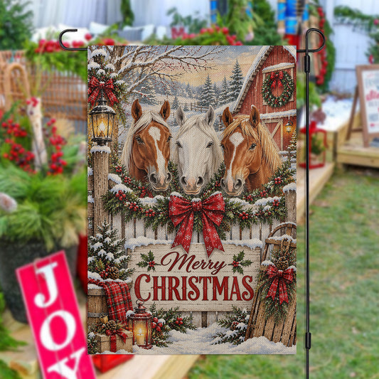 Merry Christmas Horse Farm Garden & House Flag, Have Yourself A Little Merry Horsemas Yard Flag, Vintage Xmas Gift For Horse Lover