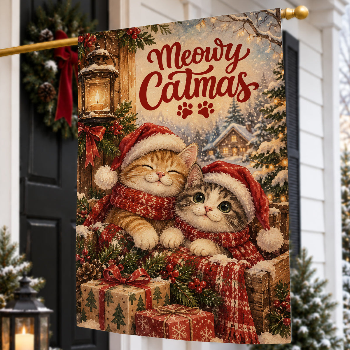 Merry Christmas Cat Garden & House Flag, Have Yourself A Little Meowy Catmas Yard Flag, Xmas Gift For Cat Lover
