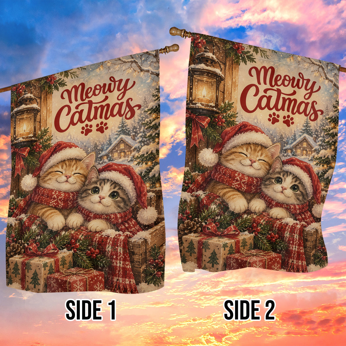 Merry Christmas Cat Garden & House Flag, Have Yourself A Little Meowy Catmas Yard Flag, Xmas Gift For Cat Lover