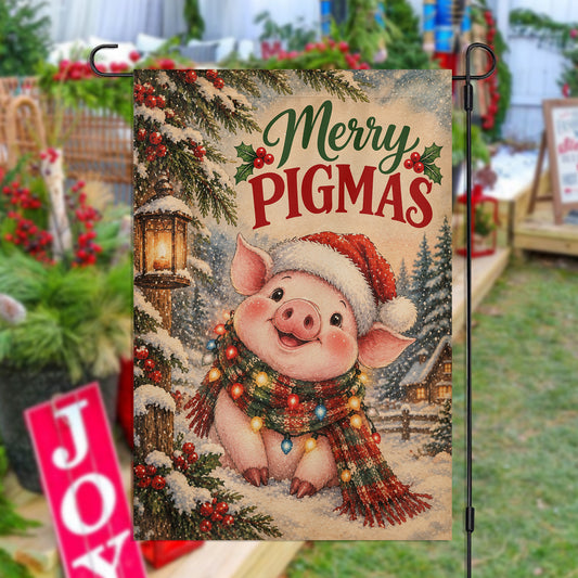 Funny Merry Christmas Pig Farm Garden & House Flag, Have Yourself A Little Merry Pigmas Yard Flag, Vintage Xmas Gift For Pig Lover