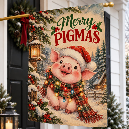 Funny Merry Christmas Pig Farm Garden & House Flag, Have Yourself A Little Merry Pigmas Yard Flag, Vintage Xmas Gift For Pig Lover