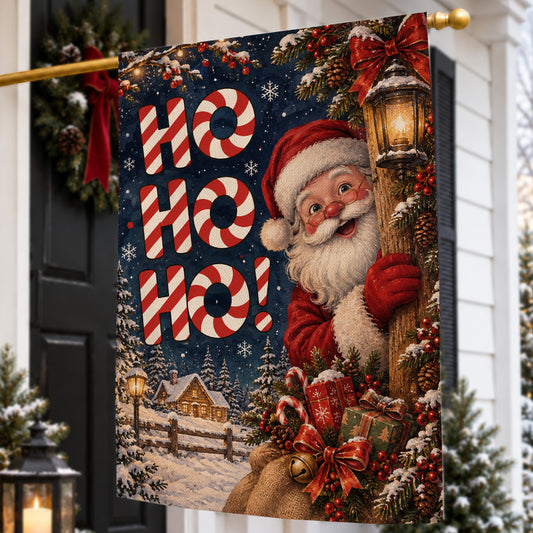 Christmas Santa Claus Garden & House Flag, Ho Ho Ho Holiday Yard Flag, Vintage Xmas Gift To Decor Outdoor Christmas