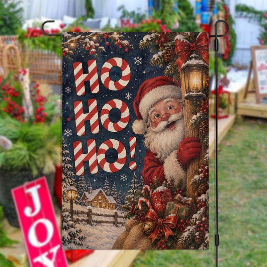Christmas Santa Claus Garden & House Flag, Ho Ho Ho Holiday Yard Flag, Vintage Xmas Gift To Decor Outdoor Christmas