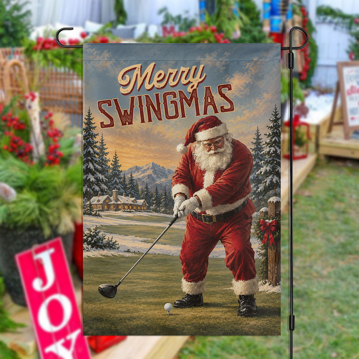 Christmas Golf Garden & House Flag, Merry Swingmas Yard Flag, Vintage Xmas Gift To Golf Lover