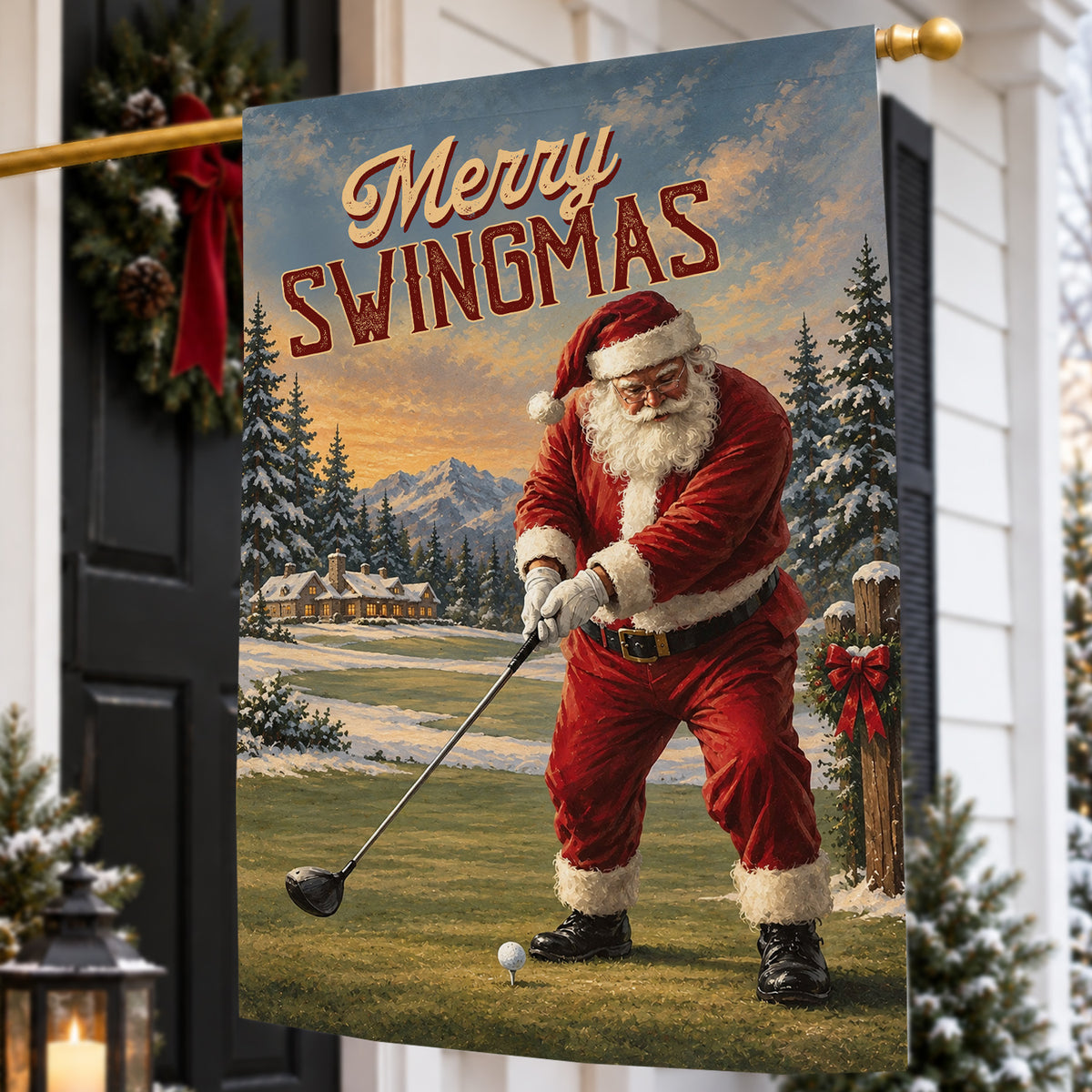 Christmas Golf Garden & House Flag, Merry Swingmas Yard Flag, Vintage Xmas Gift To Golf Lover