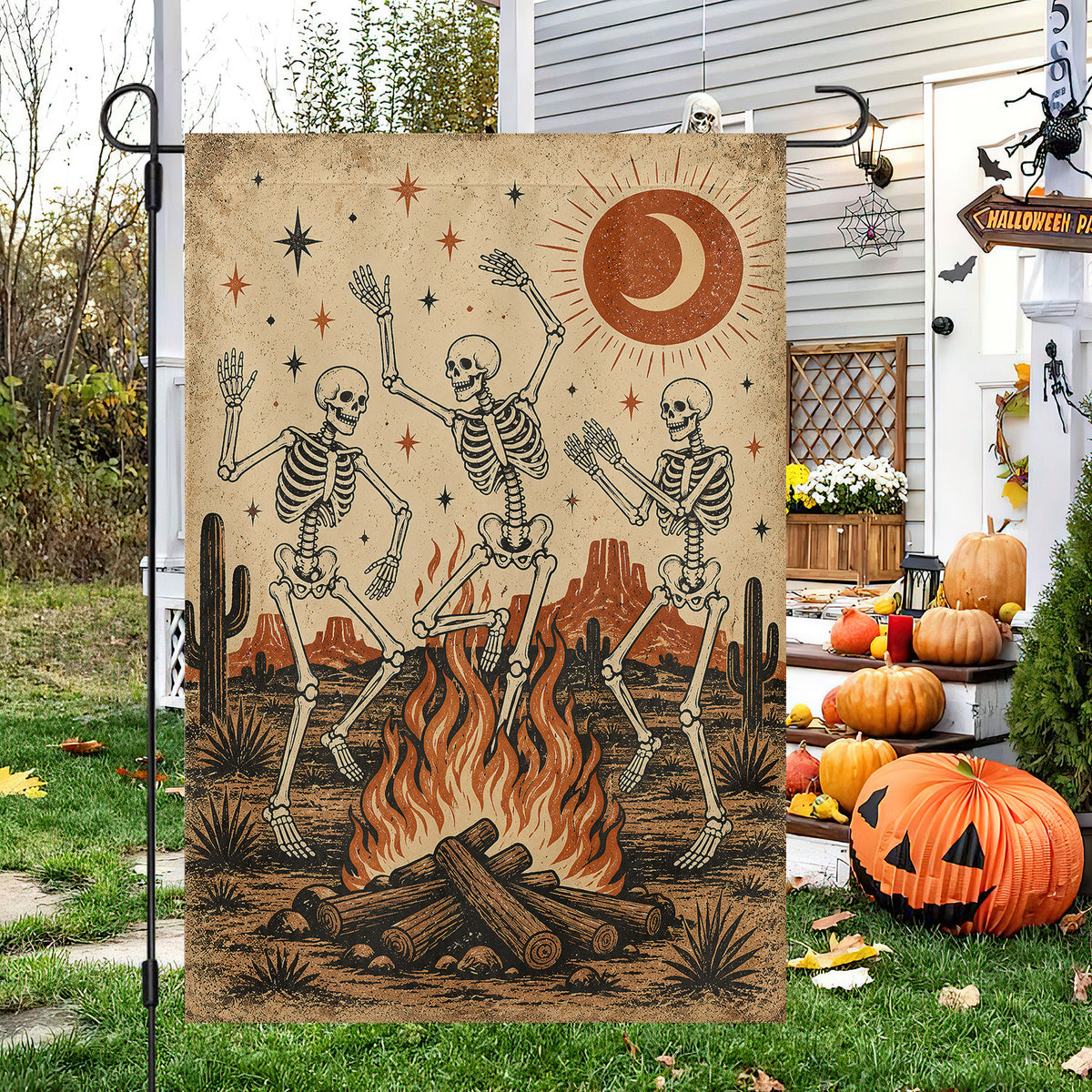 Funny Halloween Skeleton Garden & House Flag, Dance Till You’re Bones Yard Flag Spooky Season Gift For Skeleton Lover