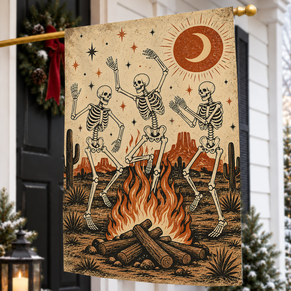 Funny Halloween Skeleton Garden & House Flag, Dance Till You’re Bones Yard Flag Spooky Season Gift For Skeleton Lover