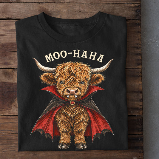 Halloween Highland Cow Dracula T-shirt, Moo-Ha-Ha Tees Spooky Season Gift For Highland Cow Lover